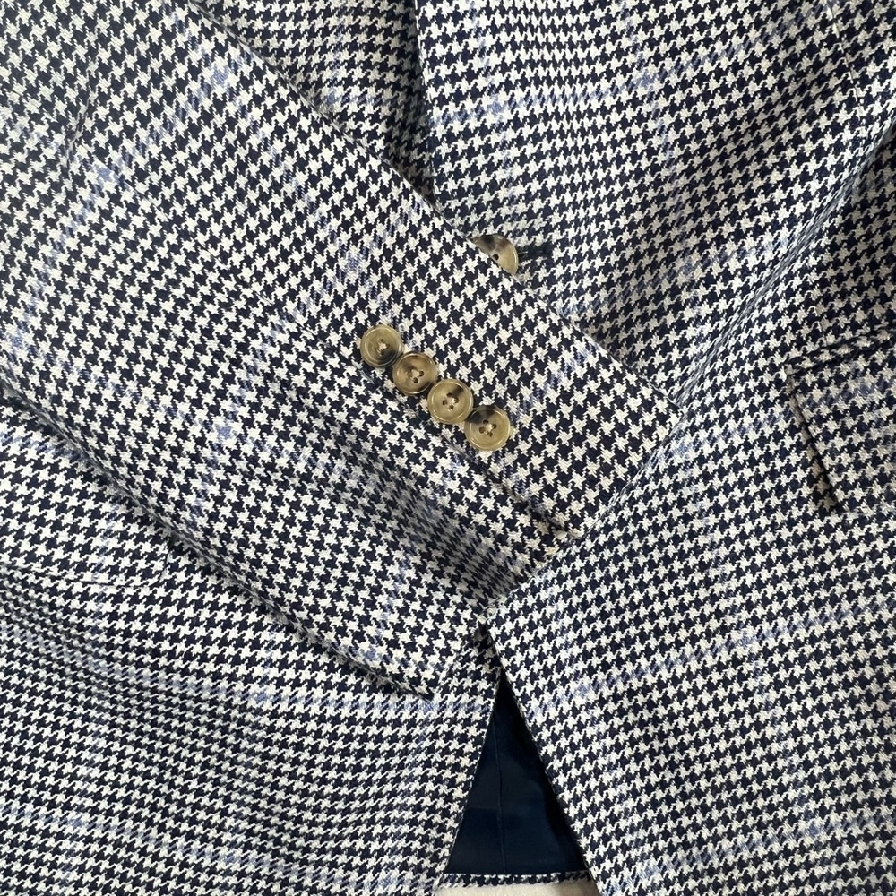 Ralph Lauren Purple Label 40R Silk Linen Houndstooth Ticket Pocket Sport Coat - Picture 3 of 16